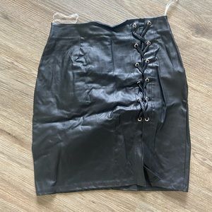 Black leather mini skirt
